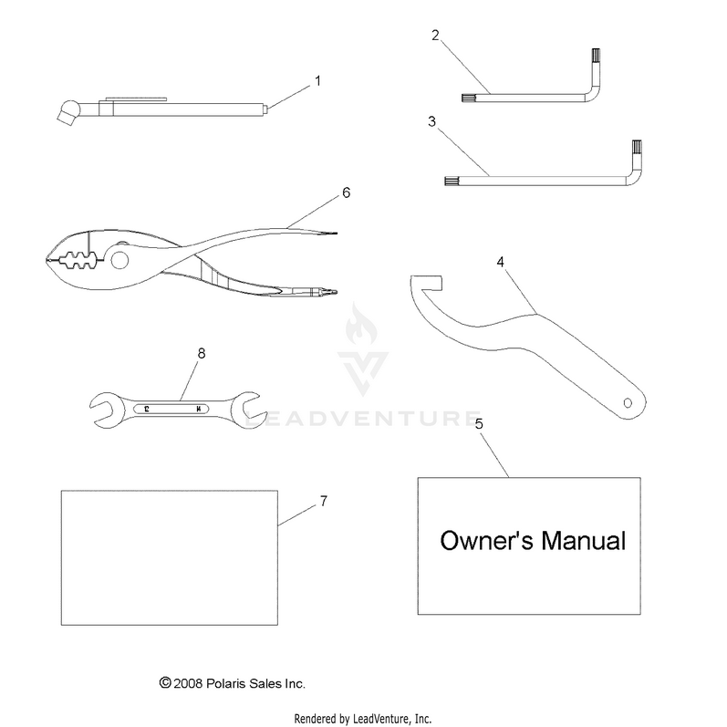 An Image of a Genuine Polaris Parts Schematic Diagram showing the schematic - REFERENCE: TOOL KIT & OWNERS MANUALS - 2019 POLARIS RANGER EV