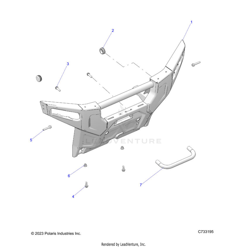 An Image of a Genuine Polaris Parts Schematic Diagram showing the schematic - BODY: FRONT BUMPER - 2025 POLARIS RANGER 1000 XP CREW TEXAS EDITION