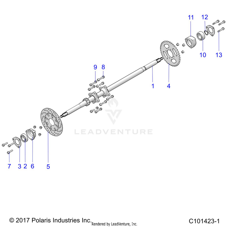 An Image of a Genuine Polaris Parts Schematic Diagram showing the schematic - SUSPENSION: REAR AXLE - 2022 POLARIS RANGER 150 EFI