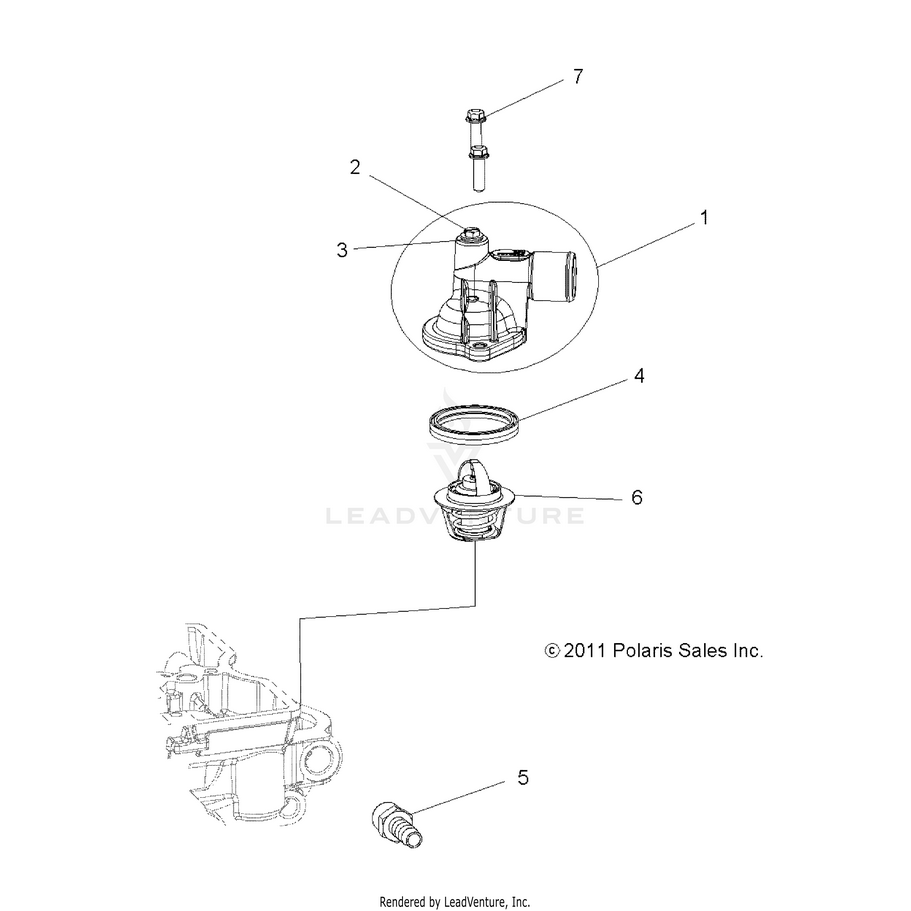 An Image of a Genuine Polaris Parts Schematic Diagram showing the schematic - ENGINE: THERMOSTAT & COVER - 2016 POLARIS RANGER CREW 570-6 FULL SIZE
