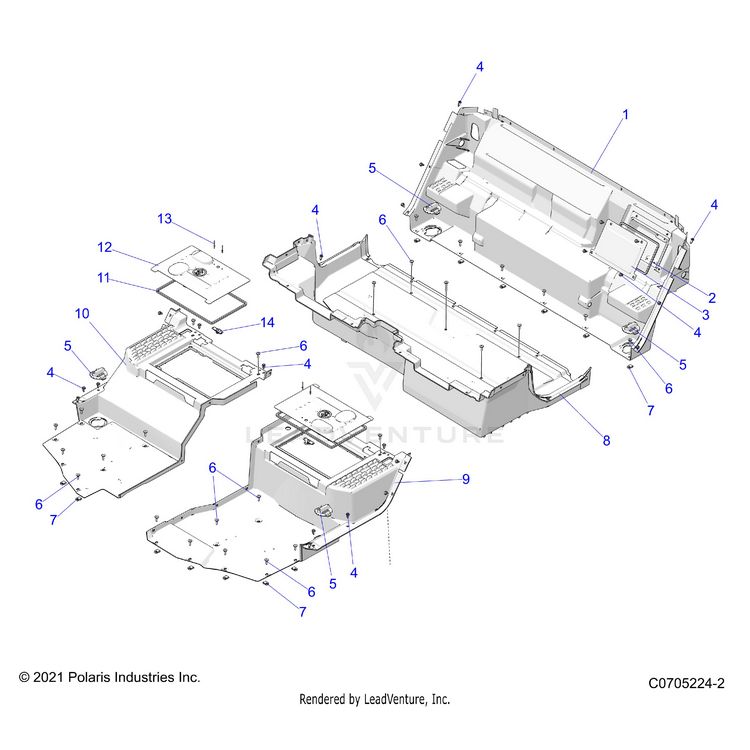An Image of a Genuine Polaris Parts Schematic Diagram showing the schematic - BODY: FLOOR REAR CLOSEOFFS - 2025 POLARIS XPEDITION ADV 5 NORTHSTAR