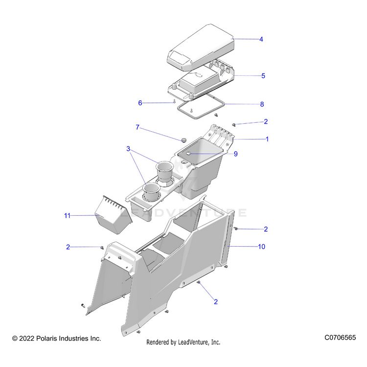 An Image of a Genuine Polaris Parts Schematic Diagram showing the schematic - BODY: CENTER CONSOLE REAR - 2025 POLARIS GENERAL 4 1000 SPORT