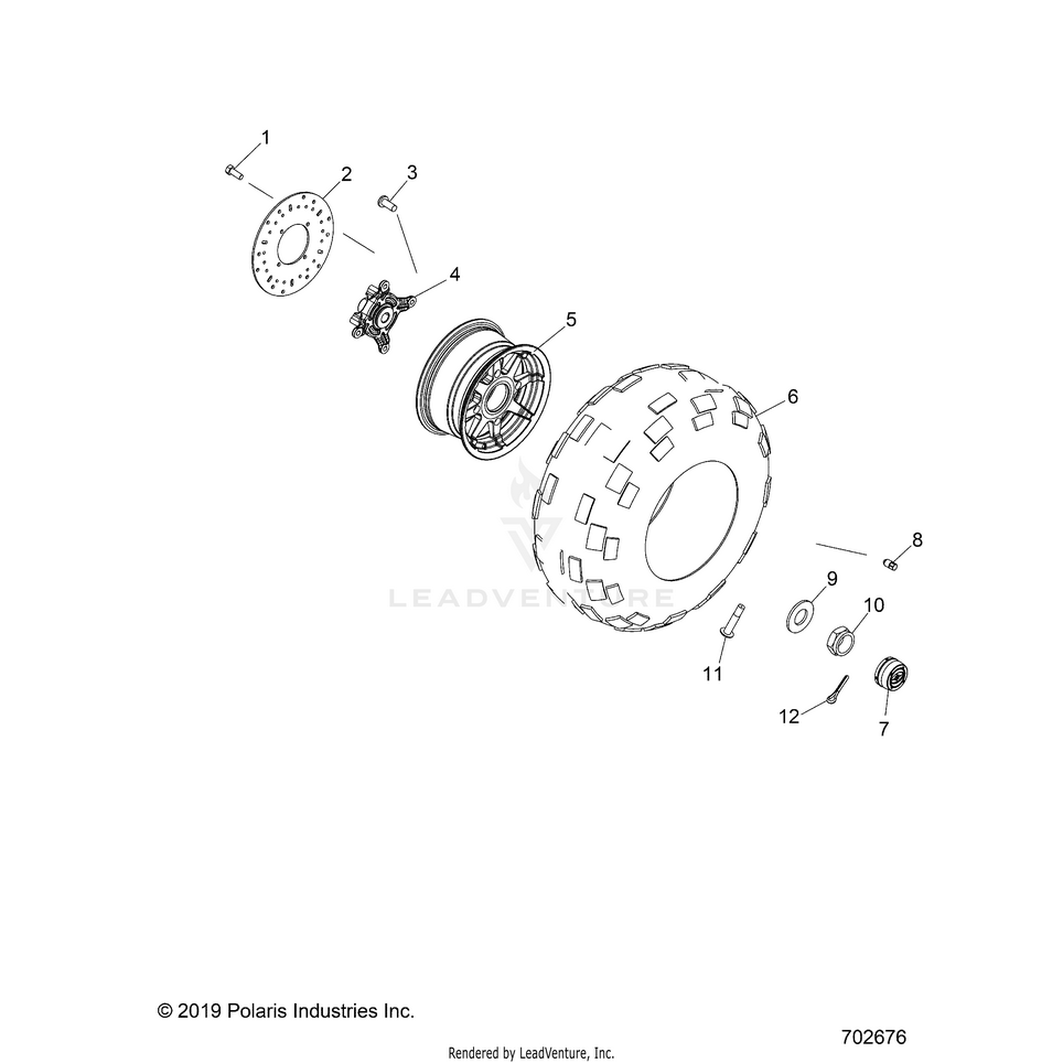 An Image of a Genuine Polaris Parts Schematic Diagram showing the schematic - WHEELS: FRONT PREMIUM - 2021 POLARIS RANGER 570