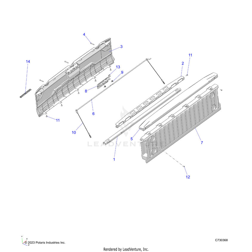 An Image of a Genuine Polaris Parts Schematic Diagram showing the schematic - BODY: BOX TAILGATE - 2024 POLARIS RANGER EV FULL SIZE ULTIMATE