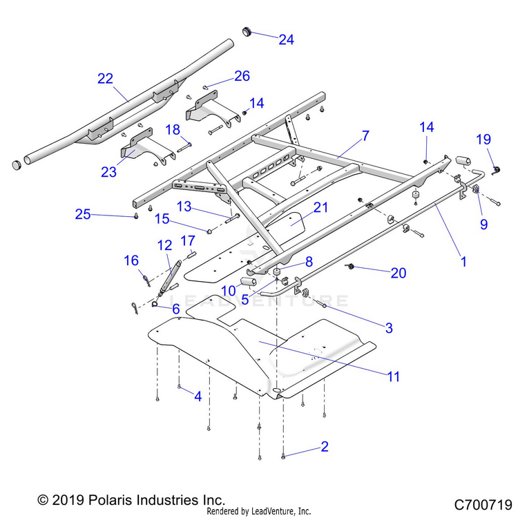An Image of a Genuine Polaris Parts Schematic Diagram showing the schematic - BODY: BOX MOUNTING - 2021 POLARIS RANGER XP 1000 HIGH LIFTER