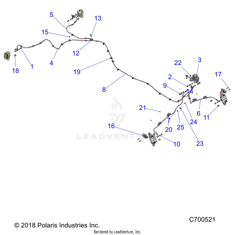 An Image of a Genuine Polaris Parts Schematic Diagram showing the schematic - BRAKES: BRAKE LINES & MASTER CYLINDER - 2019 POLARIS RANGER CREW XP 1000 49S FACTORY CHOICE