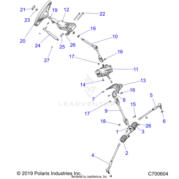 An Image of a Genuine Polaris Parts Schematic Diagram showing the schematic - STEERING: STEERING - 2020 POLARIS RANGER 1000 FULL SIZE