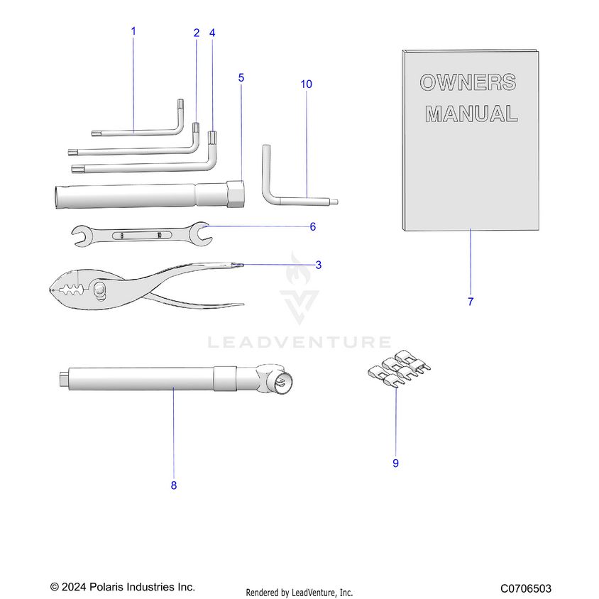 An Image of a Genuine Polaris Parts Schematic Diagram showing the schematic - REFERENCE: OWNERS MANUAL AND TOOL KIT - 2026 POLARIS XPEDITION XP NORTHSTAR