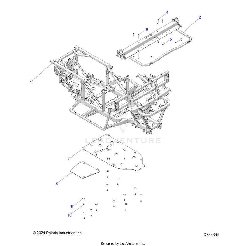 An Image of a Genuine Polaris Parts Schematic Diagram showing the schematic - CHASSIS: FRAME - 2025 POLARIS RANGER 570