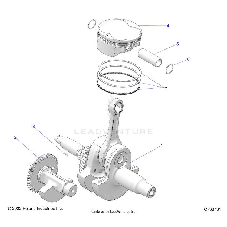 An Image of a Genuine Polaris Parts Schematic Diagram showing the schematic - ENGINE: CRANKSHAFT PISTON & BALANCE SHAFT - 2024 POLARIS RANGER 570 CREW FULL SIZE
