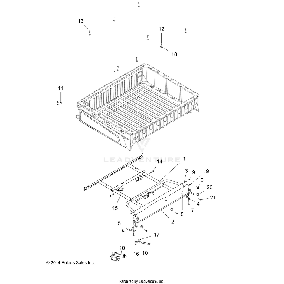 An Image of a Genuine Polaris Parts Schematic Diagram showing the schematic - BODY: BOX MOUNTING & LATCH - 2016 POLARIS RANGER HST