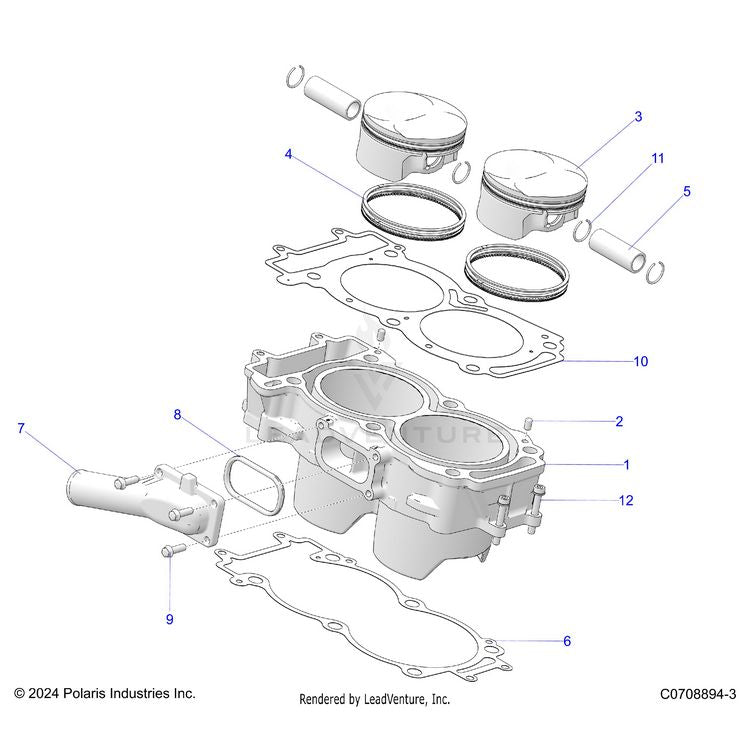 An Image of a Genuine Polaris Parts Schematic Diagram showing the schematic - ENGINE: CYLINDER AND PISTON - 2026 POLARIS XPEDITION XP5 NORTHSTAR