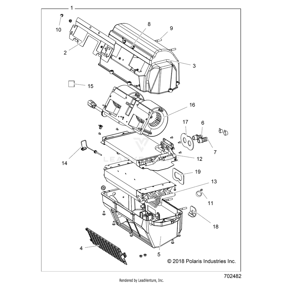 An Image of a Genuine Polaris Parts Schematic Diagram showing the schematic - BODY: HVAC ASSEMBLY - 2024 POLARIS RANGER 1000 XP NORTHSTAR ULTIMATE
