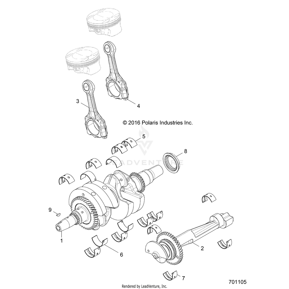 An Image of a Genuine Polaris Parts Schematic Diagram showing the schematic - ENGINE: CRANKSHAFT - 2017 POLARIS RANGER XP 1000