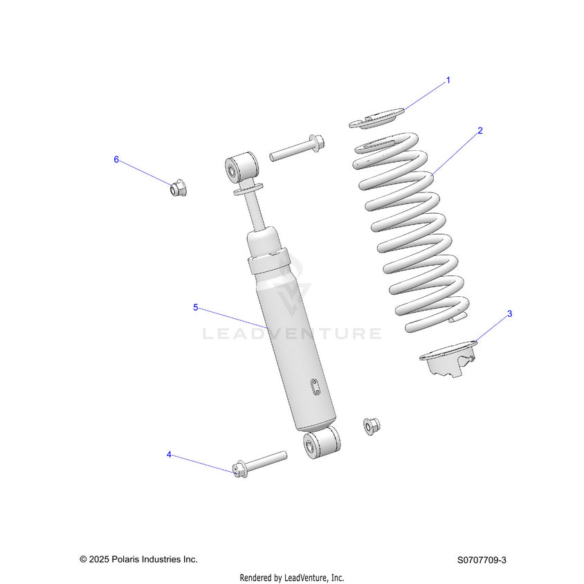 An Image of a Genuine Polaris Parts Schematic Diagram showing the schematic - SUSPENSION: REAR SHOCK & SPRING - 2026 POLARIS RANGER 500