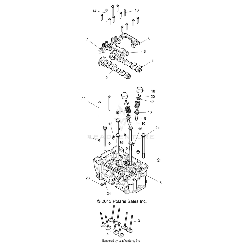 An Image of a Genuine Polaris Parts Schematic Diagram showing the schematic - ENGINE: CYLINDER HEAD & VALVES - 2017 POLARIS RANGER CREW XP 1000 EPS