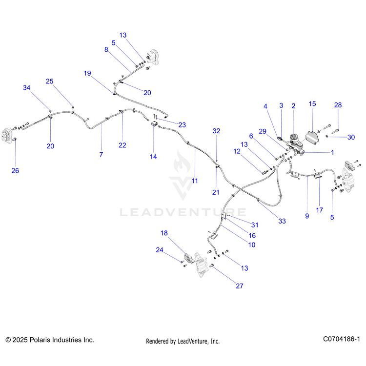 An Image of a Genuine Polaris Parts Schematic Diagram showing the schematic - BRAKES: BRAKE LINES AND MASTER CYLINDER - 2026 POLARIS GENERAL 1000 PREMIUM