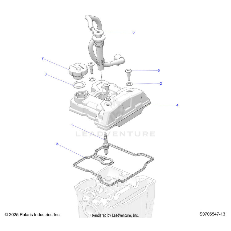 An Image of a Genuine Polaris Parts Schematic Diagram showing the schematic - ENGINE: VALVE COVER & SPARK PLUG - 2026 POLARIS RANGER 570 CREW EPS