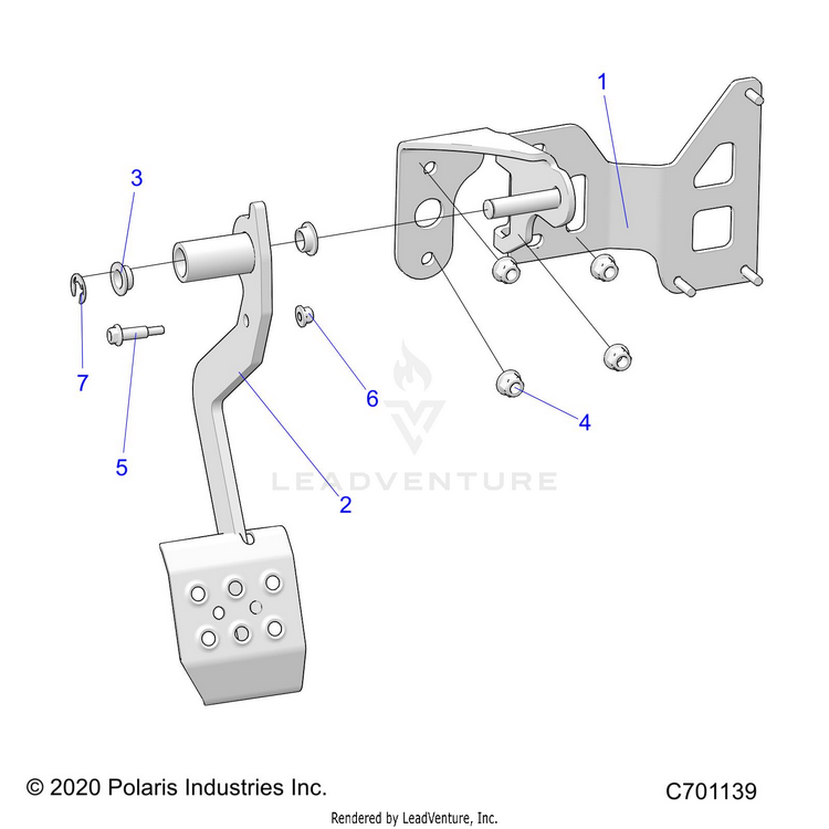 An Image of a Genuine Polaris Parts Schematic Diagram showing the schematic - BRAKES: PEDAL - 2022 POLARIS RANGER XP 1000