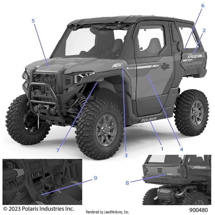 An Image of a Genuine Polaris Parts Schematic Diagram showing the schematic - BODY: DECALS GRAPHICS (2) - 2024 POLARIS XPEDITION ADV NORTHSTAR