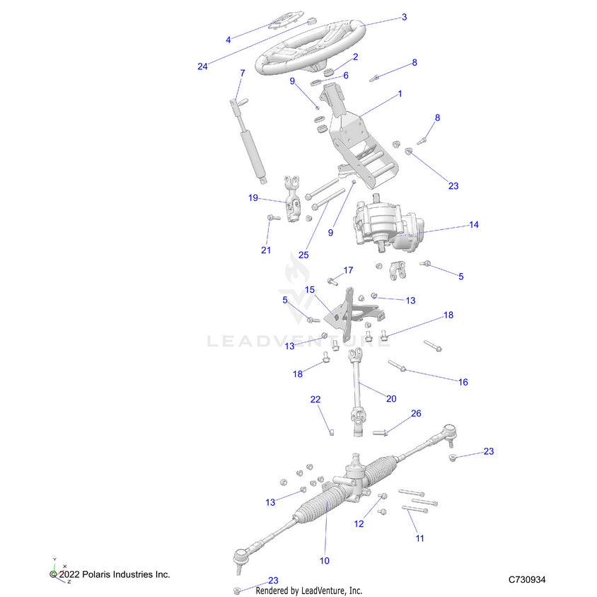 An Image of a Genuine Polaris Parts Schematic Diagram showing the schematic - STEERING: STEERING - 2024 POLARIS RANGER 570 NORTHSTAR