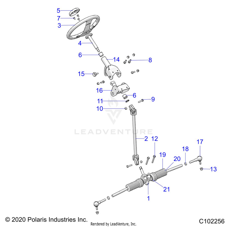 An Image of a Genuine Polaris Parts Schematic Diagram showing the schematic - STEERING: STEERING - 2019 POLARIS RANGER 150 EFI