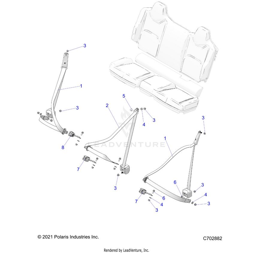 An Image of a Genuine Polaris Parts Schematic Diagram showing the schematic - BODY: SEAT BELT MOUNTING REAR - 2026 POLARIS XPEDITION XP5 NORTHSTAR