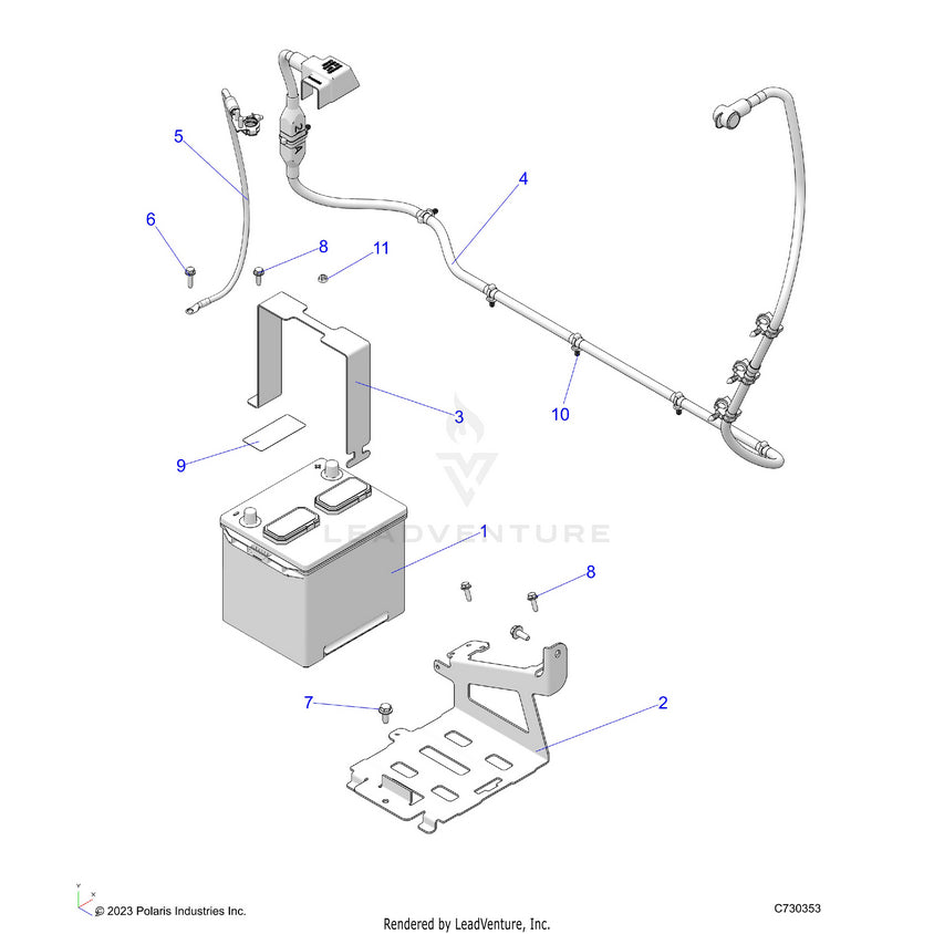 An Image of a Genuine Polaris Parts Schematic Diagram showing the schematic - ELECTRICAL: BATTERY WITH CABLES 12V - 2023 POLARIS RANGER EV FULL SIZE ULTIMATE