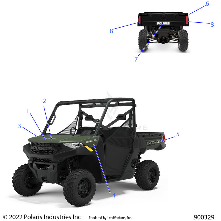 An Image of a Genuine Polaris Parts Schematic Diagram showing the schematic - BODY: DECALS GRAPHIC - 2022 POLARIS RANGER 1000 FULL SIZE