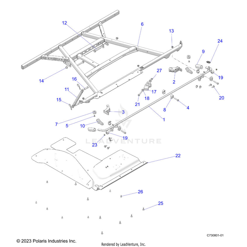 An Image of a Genuine Polaris Parts Schematic Diagram showing the schematic - BODY: BOX MOUNTING - 2023 POLARIS RANGER 1000 PREMIUM EPS