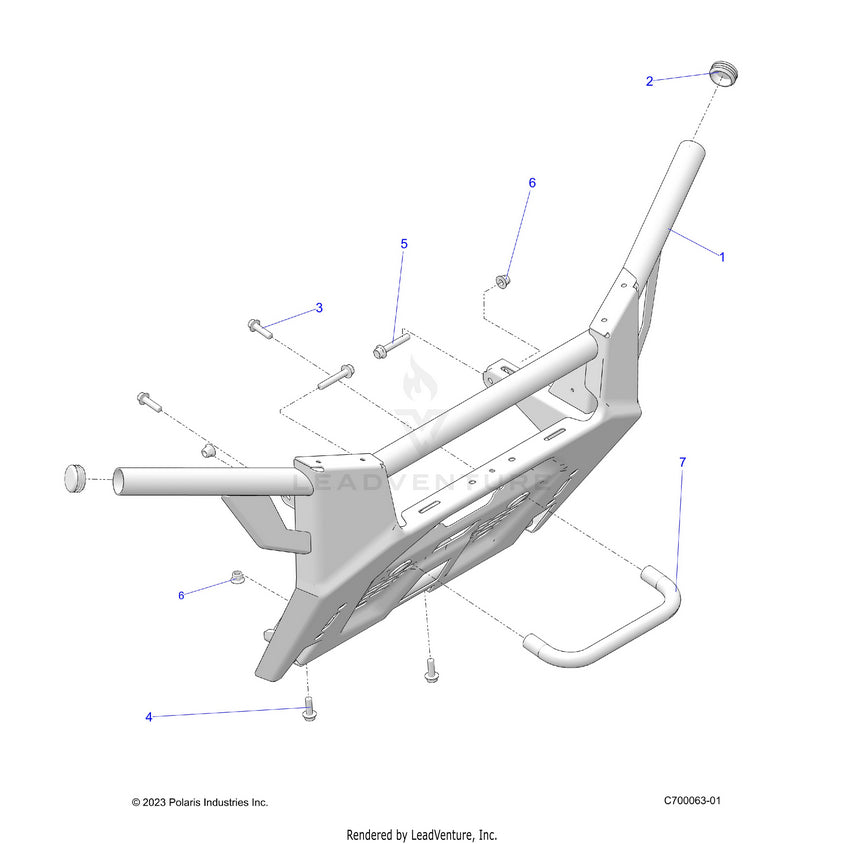 An Image of a Genuine Polaris Parts Schematic Diagram showing the schematic - BODY: FRONT BUMPER - 2024 POLARIS RANGER 1000 XP NORTHSTAR ULTIMATE CREW