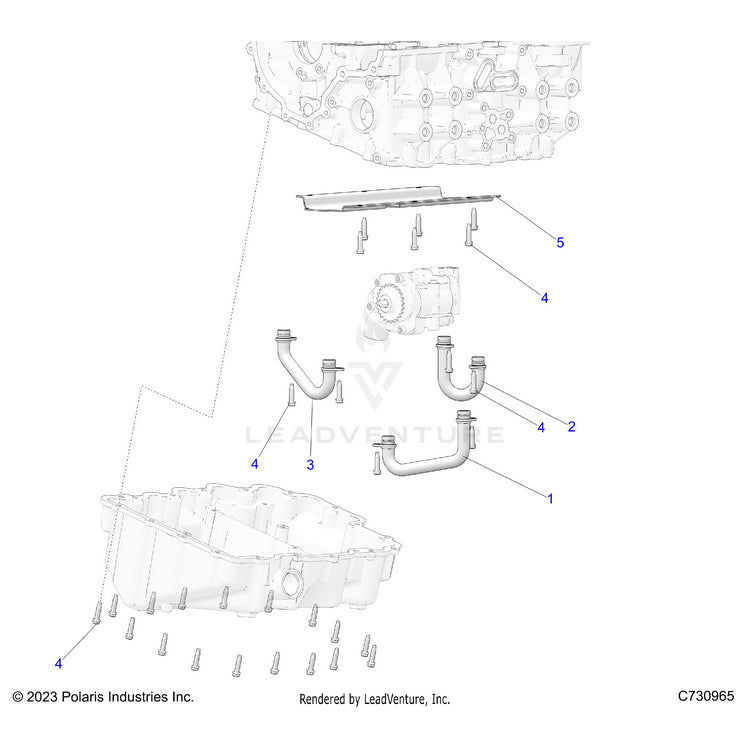 An Image of a Genuine Polaris Parts Schematic Diagram showing the schematic - ENGINE: OIL TUBES - 2026 POLARIS RANGER XD 1500 NORTHSTAR ULTIMATE