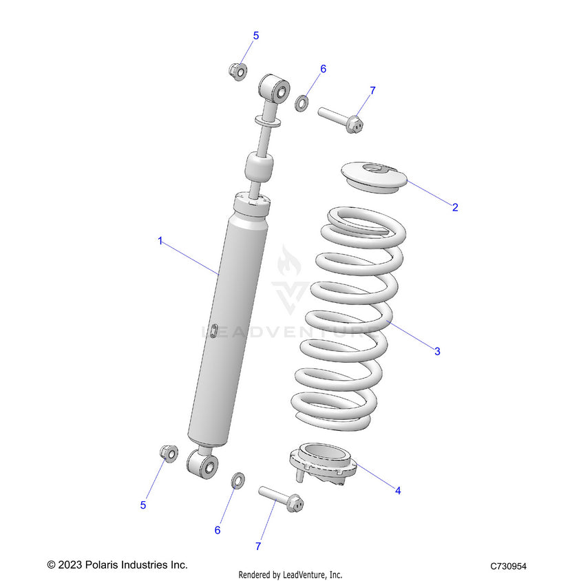 An Image of a Genuine Polaris Parts Schematic Diagram showing the schematic - SUSPENSION: FRONT SHOCK MOUNTING - 2025 POLARIS RANGER XD 1500 NORTHSTAR ULTIMATE CREW