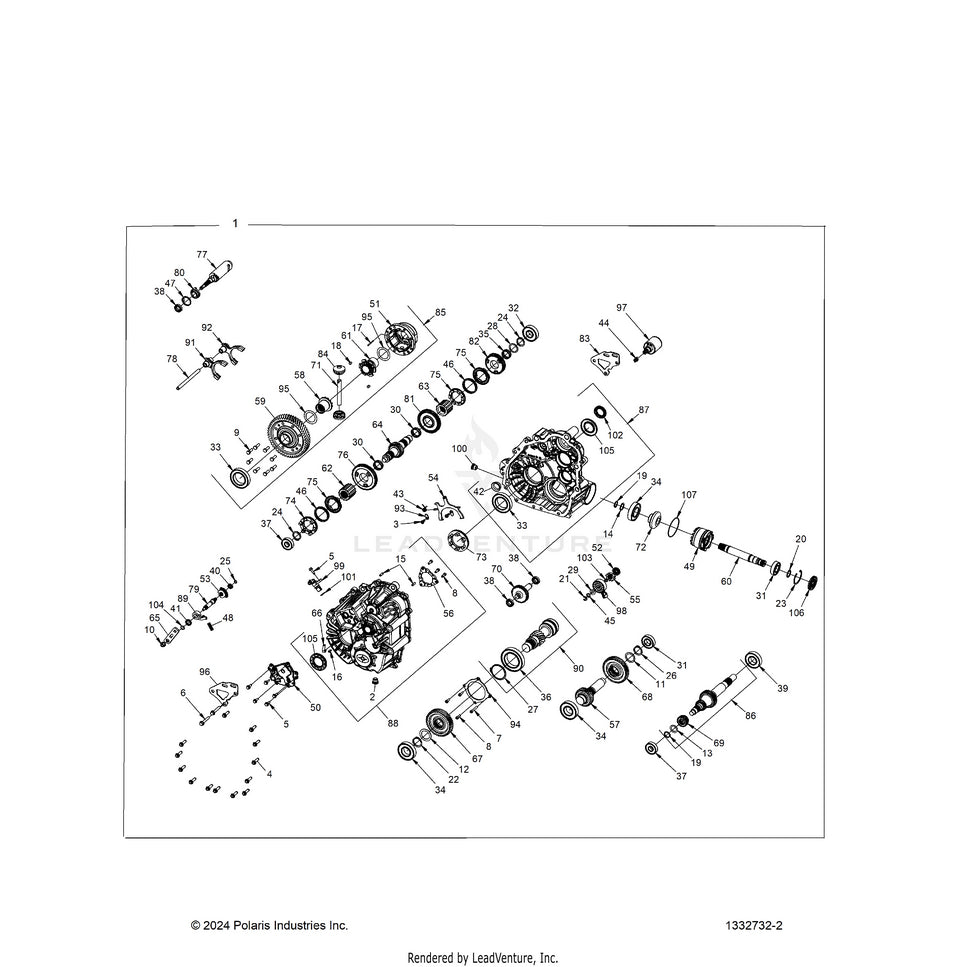 An Image of a Genuine Polaris Parts Schematic Diagram showing the schematic - DRIVE TRAIN: MAIN GEARCASE INTERNALS - 2025 POLARIS RANGER 1000 XP NORTHSTAR PREMIUM