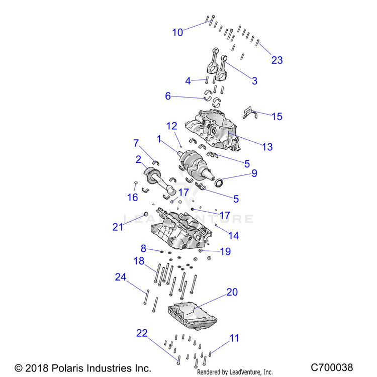 An Image of a Genuine Polaris Parts Schematic Diagram showing the schematic - ENGINE: CRANKCASE & CRANKSHAFT - 2022 POLARIS RANGER CREW XP 1000 PREMIUM