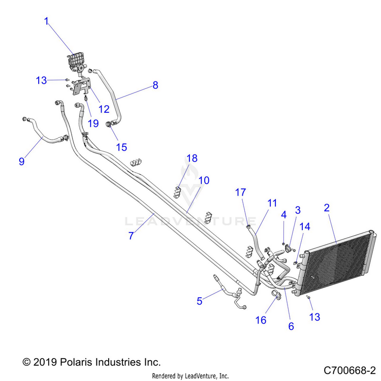 An Image of a Genuine Polaris Parts Schematic Diagram showing the schematic - BODY: HVAC ROUTINGS - 2020 POLARIS RANGER CREW XP 1000 EPS NORTHSTAR RIDE COMMAND