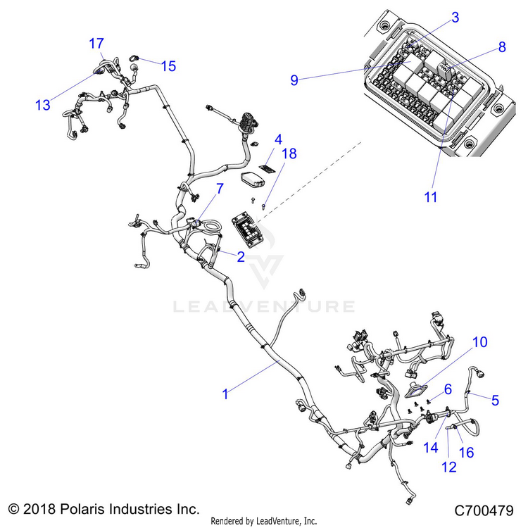 An Image of a Genuine Polaris Parts Schematic Diagram showing the schematic - ELECTRICAL: WIRE HARNESS - 2019 POLARIS RANGER CREW XP 1000 NORTHSTAR FACTORY CHOICE
