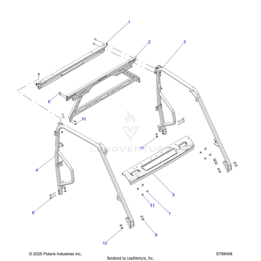 An Image of a Genuine Polaris Parts Schematic Diagram showing the schematic - CHASSIS: CAB FRAME - 2026 POLARIS RANGER 500