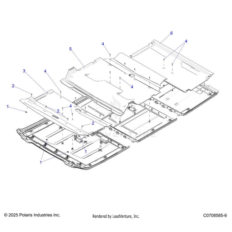 An Image of a Genuine Polaris Parts Schematic Diagram showing the schematic - BODY: ROOF LINERS - 2025 POLARIS XPEDITION ADV 5 NORTHSTAR
