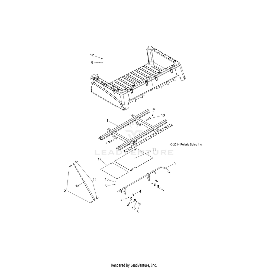 An Image of a Genuine Polaris Parts Schematic Diagram showing the schematic - BODY: BOX MOUNTING - 2015 POLARIS RANGER ETX