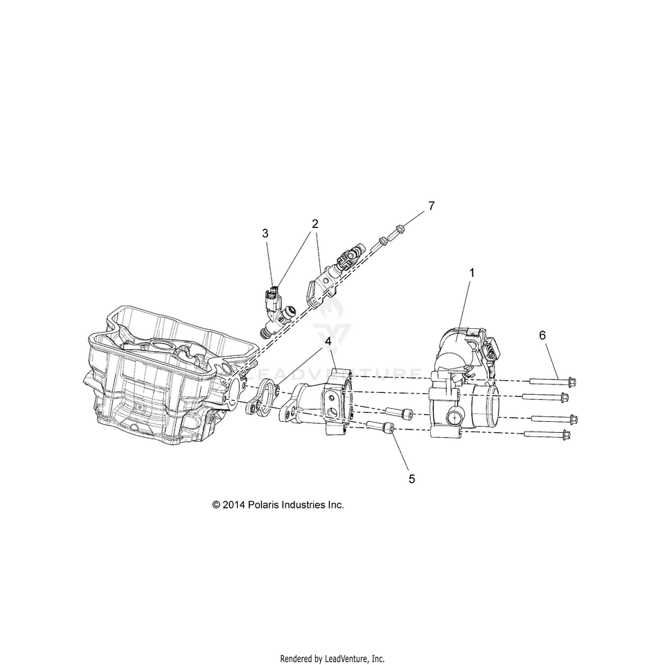 An Image of a Genuine Polaris Parts Schematic Diagram showing the schematic - ENGINE: THROTTLE BODY & FUEL RAIL - 2016 POLARIS RANGER ETX