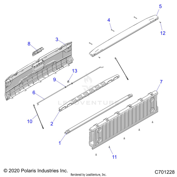 An Image of a Genuine Polaris Parts Schematic Diagram showing the schematic - BODY: BOX TAILGATE - 2021 POLARIS RANGER XP 1000 NORTHSTAR