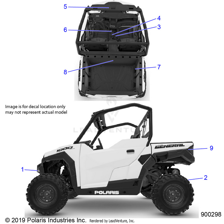 An Image of a Genuine Polaris Parts Schematic Diagram showing the schematic - BODY: DECALS WARNING - 2022 POLARIS GENERAL XP 1000 DELUXE