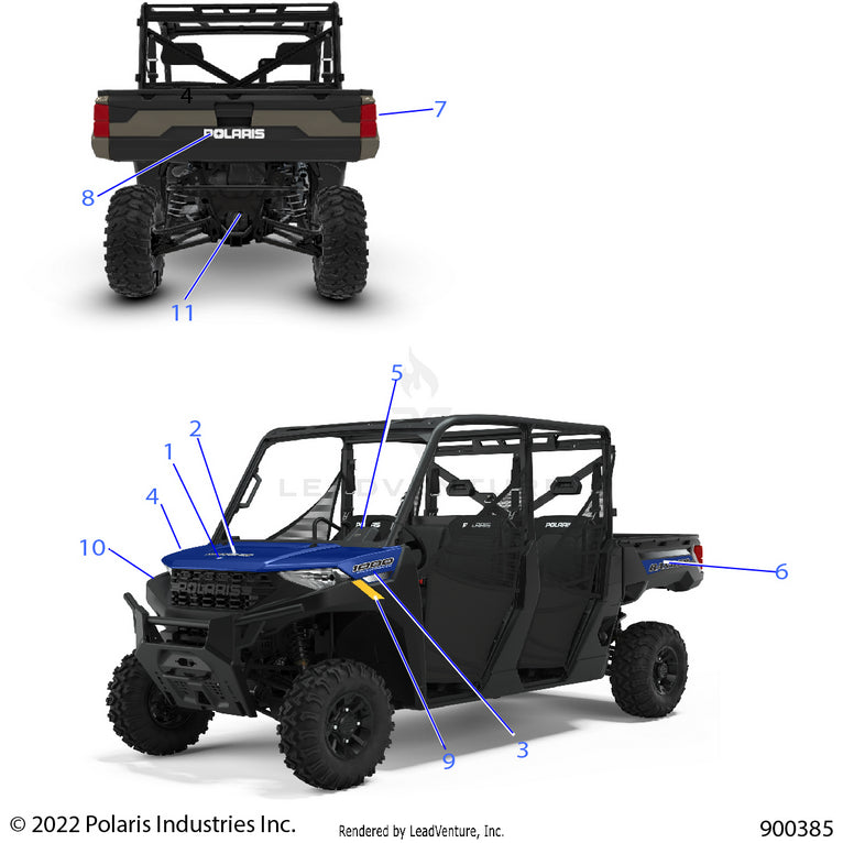 An Image of a Genuine Polaris Parts Schematic Diagram showing the schematic - BODY: DECALS GRAPHIC - 2022 POLARIS RANGER CREW 1000 PREMIUM
