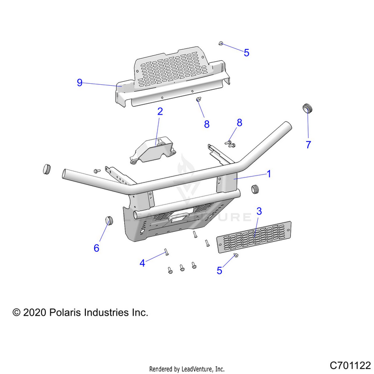 An Image of a Genuine Polaris Parts Schematic Diagram showing the schematic - BODY: FRONT BUMPER - 2022 POLARIS RANGER CREW 570 FULL SIZE