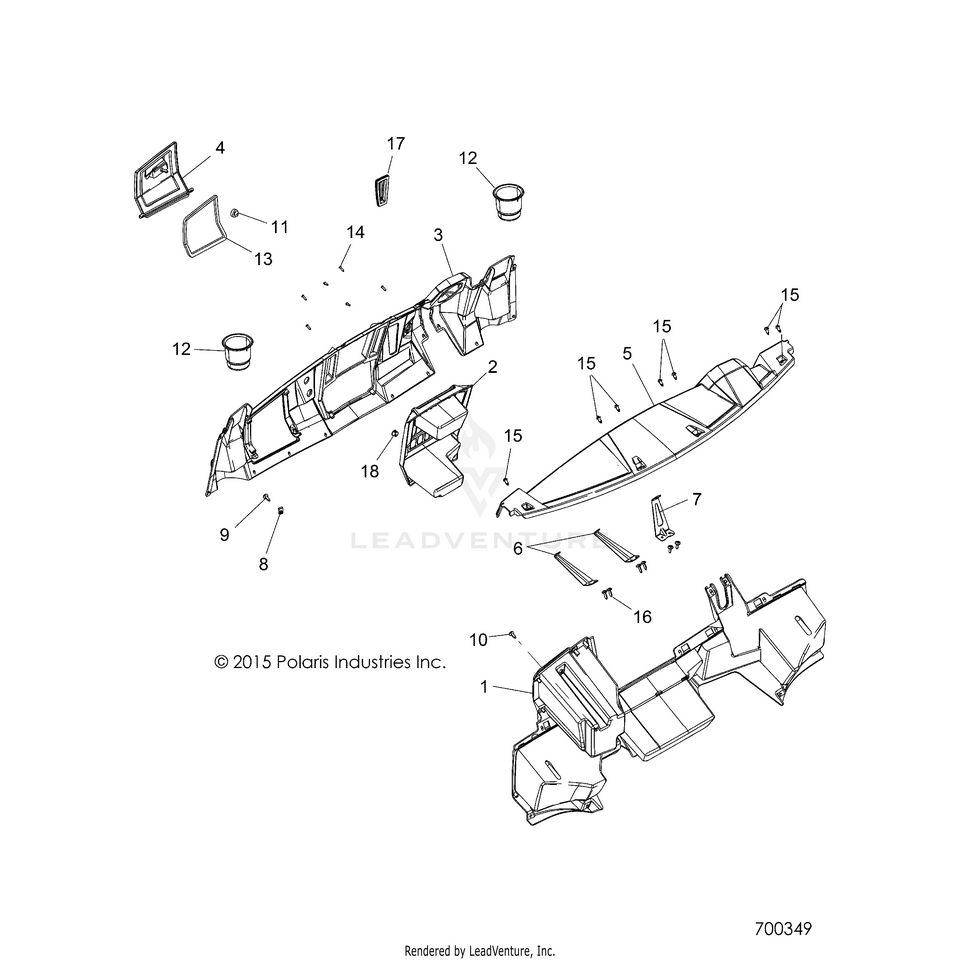 An Image of a Genuine Polaris Parts Schematic Diagram showing the schematic - BODY: DASH - 2017 POLARIS RANGER 1000 DIESEL