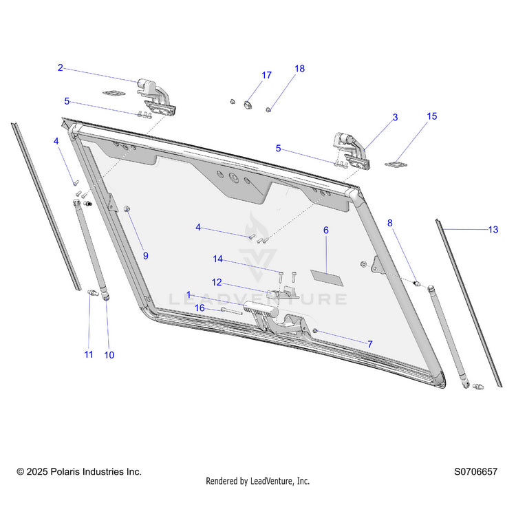 An Image of a Genuine Polaris Parts Schematic Diagram showing the schematic - BODY: WINDSHIELD - 2025 POLARIS RANGER XD 1500 NORTHSTAR ULTIMATE CREW