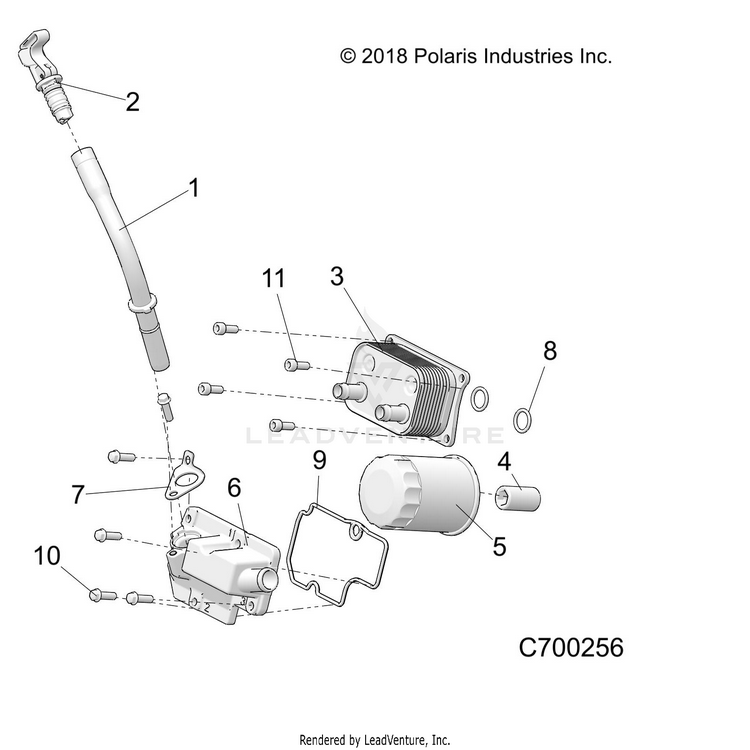 An Image of a Genuine Polaris Parts Schematic Diagram showing the schematic - ENGINE: DIPSTICK & OIL FILTER - 2019 POLARIS RANGER CREW XP 1000 EPS HIGH LIFTER
