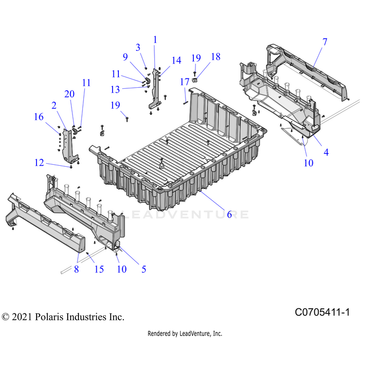 An Image of a Genuine Polaris Parts Schematic Diagram showing the schematic - BODY: BOX - 2022 POLARIS RANGER CREW XP 1000 EPS TEXAS EDITION CA