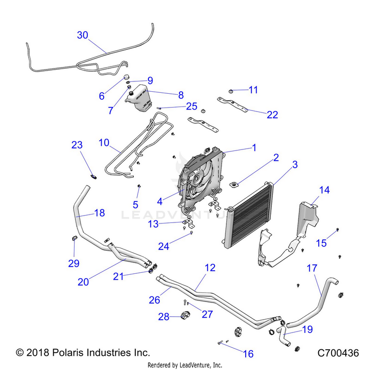 An Image of a Genuine Polaris Parts Schematic Diagram showing the schematic - ENGINE: COOLING SYSTEM - 2019 POLARIS RANGER 1000 FACTORY CHOICE